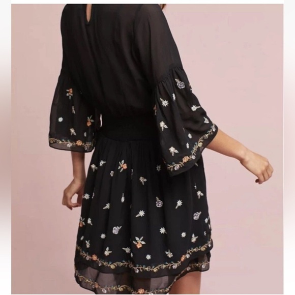 Anthropologie Maeve Anfisa Embroidered Tunic Floral Dress Size 4 Black - Picture 4 of 15